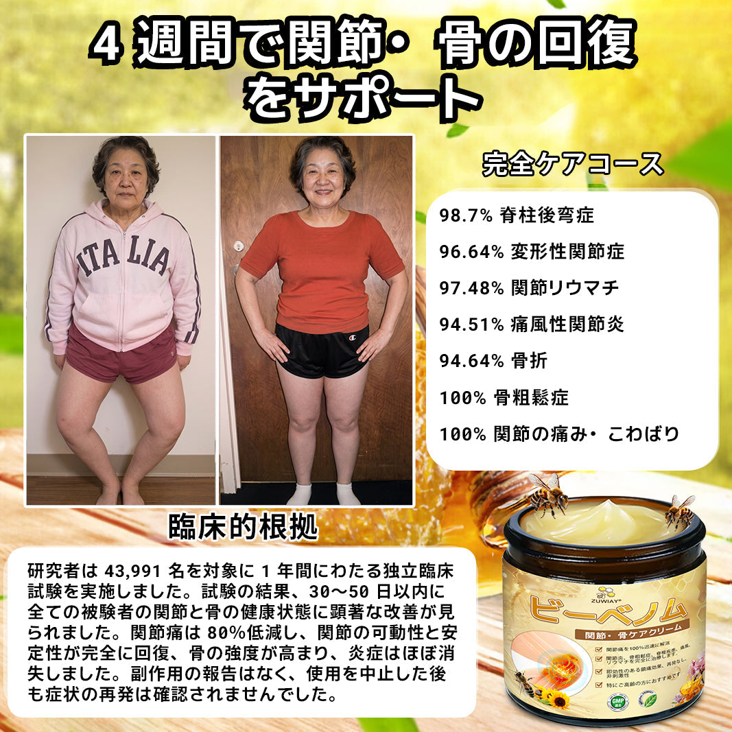 ZUWIAY® ハチ毒配合 痛み緩和・関節ケア・骨サポートクリーム 🎊🎊（膝・腰・肩・手首など全身ケア／中高年の方の運動の柔軟性と日常の快適さをサポート）
